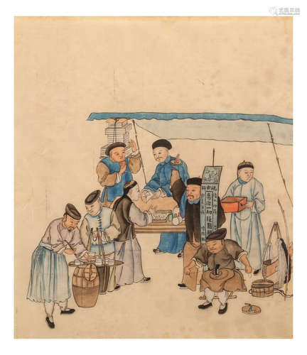 晚清   外销绘画一组十二幅                                                                                                                                                     A SET OF TWELVE CHINESE EXPORT PAINTINGS.