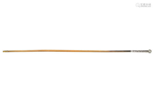晚清   镶银犀牛角手杖                                                                                                                                                    A CHINESE SILVER MOUNTED RHINOCEROS HORN LADYS CANE.