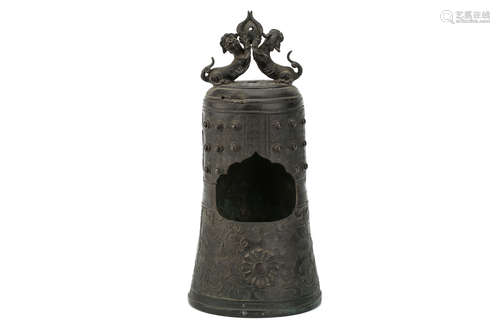 明   双狮戏珠铜炉                                                                                                                                                    A CHINESE BRONZE BELL-FORM FURNACE.