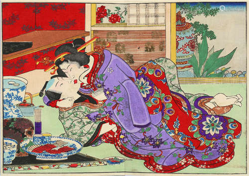 春画画帐、吾妻源氏、１９世纪                                                                                                                                         AN ALBUM OF JAPANESE SHUNGA PRINTS.