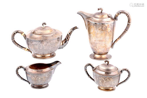 约1930   银茶具一组四件                                                                                                                                         A FOUR PIECE CHINESE EXPORT SILVER TEA SET.