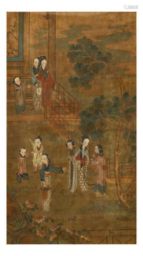 晚清   仕女图                                                                                                                                                         A CHINESE PAINTING OF LADIES.