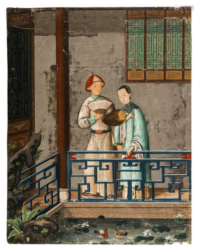 清18世纪   外销画两幅                                                                                                                                               TWO CHINESE EXPORT PAINTINGS.