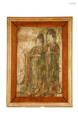 明   湿壁画                                                                                                                                                          A CHINESE FRESCO PAINTING OF LADIES.