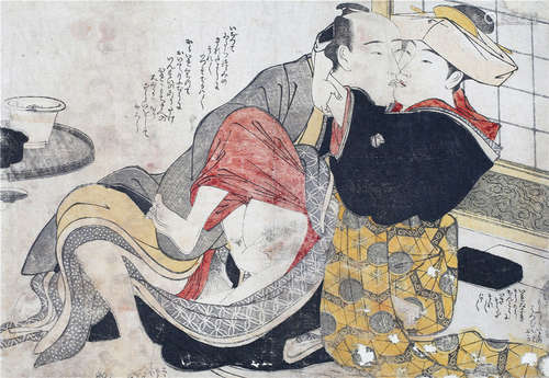 春画２枚 胜川春潮、江戸时代                                                                                                                                  TWO SHUNGA PRINTS ATTRIBUTED TO KATSUKAWA SHUNCHO (1726 – 1792).