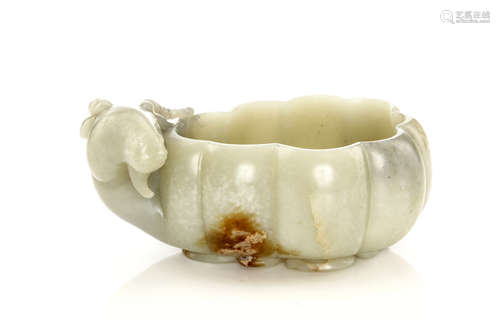 17世纪   玉雕羝形笔洗                                                                                                                                                    A CHINESE CARVED JADE RAM BRUSH WASHER, BIXI.