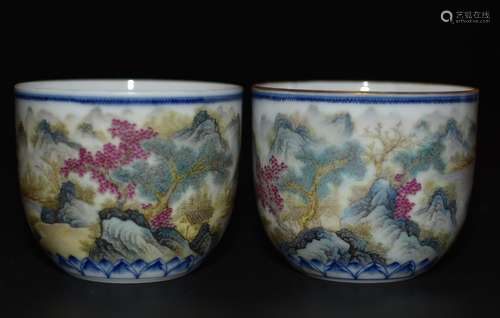 Chinese Wu Cai Porcelain Cups, Marked