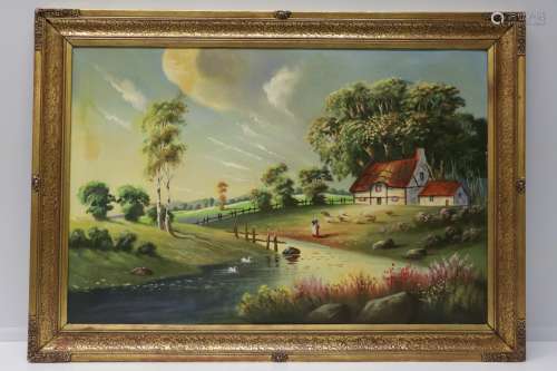 Oil on Canvas Painting of Farm and House