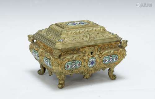 19th C. European C. Bronze w/ Enameled Jewelry Box