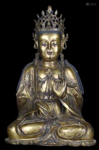 Chinese Gilt Bronze Seating Guanyin