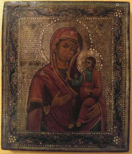 Antique 19c Russian icon of the Iverskaya