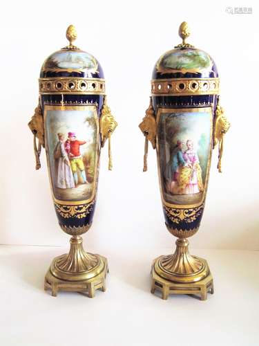 19C Antique Pair of hand painted Sevres porcelain