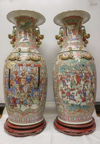 Pair of Super Large Chinese Rose Medallion Vases