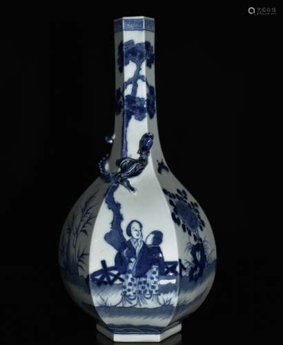 Chinese Blue/White Hexagonal Porcelain Vase