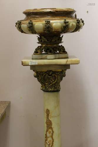 19th C. Pedestal w/ Center Pieces, Onyx and Bronze