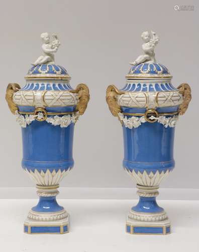 Pair of European Porcelain Urns