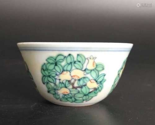 20th C. Chinese Famille Verte Chicken Cup, Marked