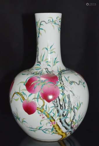 Chinese Famille Rose Peach Designed Vase, Marked