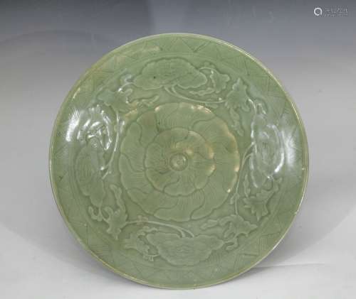 18th C. Long Quan Style Porcelain Charger w/ Lotus