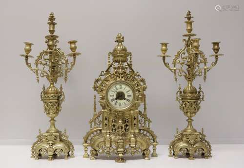 French Bronze Clock Set w/ Candelabra