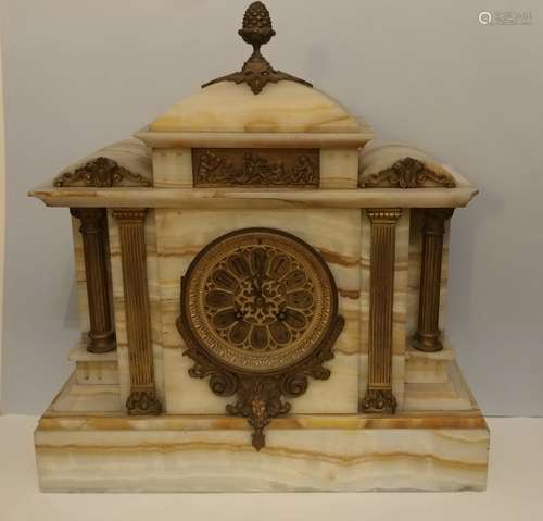 Antique Marble Mantel Clock with Bronze Gilding