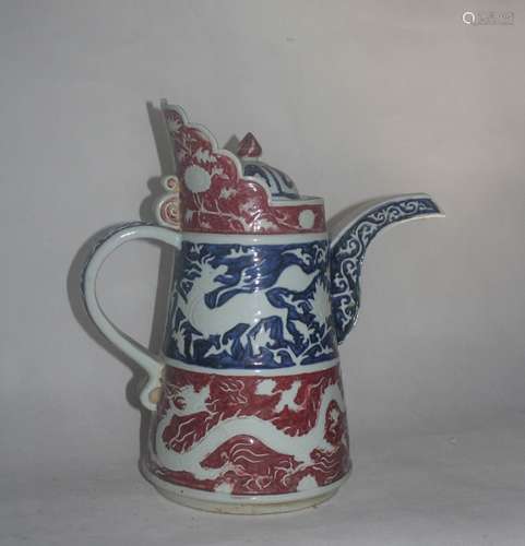 Chinese Blue/White Copper Red Porcelain Ewer