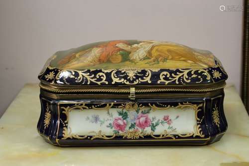 French Porcelain Jewelry Box Hand Painted Sevre