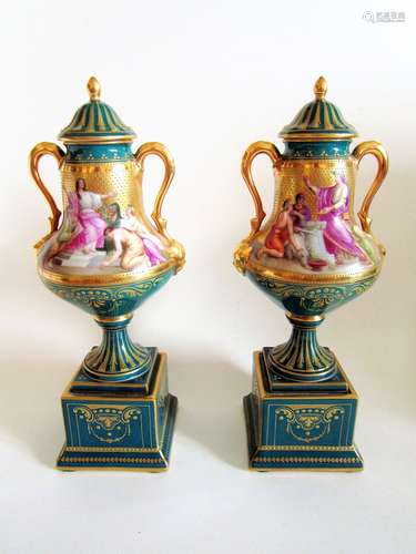 Pair of Antique Royal Vienna Porcelain Urn