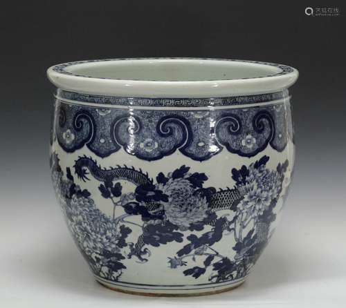 Chinese Blue/White 19th C. Porcelain Fish Bowl