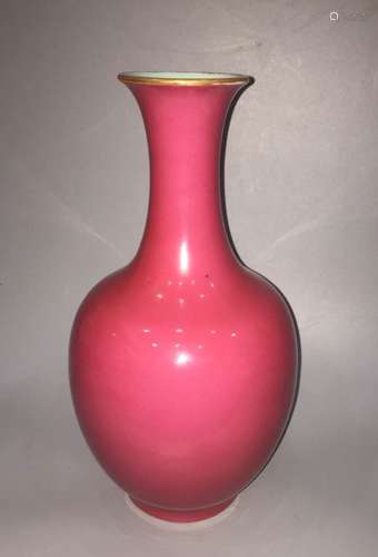 Chinese Pinkish Glazed Porcelain Vase, Marked