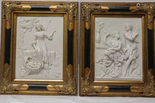 Pair of Marble Plaques w/ Gilt Wood Frame