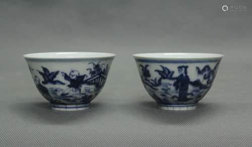 Pair of Chinese Blue/White Porcelain Cups