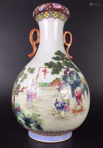 Chinese Famille Rose Porcelain Vase, Marked