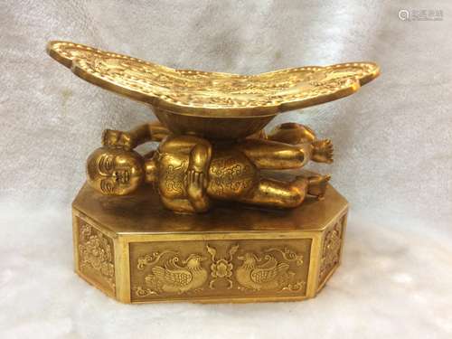 Chinese Gilt Bronze Head Stand