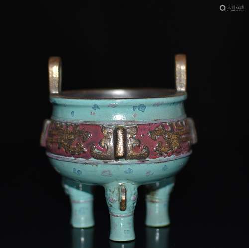 Chinese Gold Glazed Porcelain Incense Burner