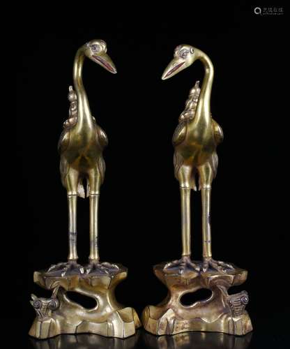 Chinese Gilt Bronze Cranes