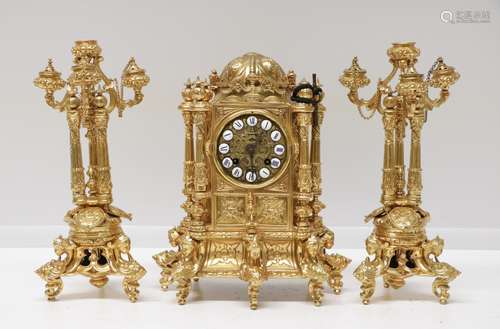 3 Pieces of European Bronze Clock Set