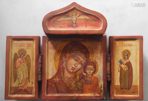 Antique Russian icon Triptych of the Mother of God