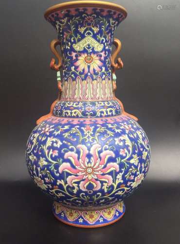 Chinese Blue Glazed Famille Rose Porcelain Vase