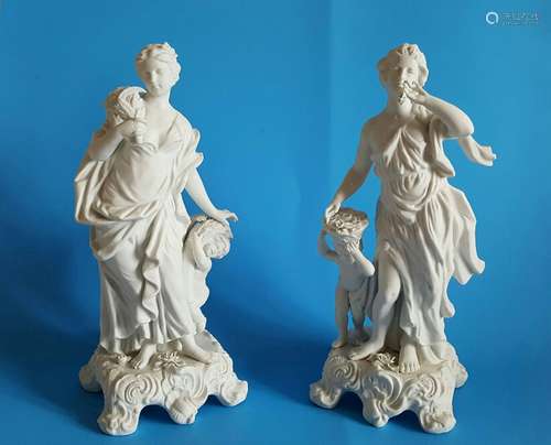 Pair Sevres Style Parian Porcelain Figures