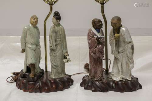 Pair of Chinese Ceramic Lamps w/ Figures