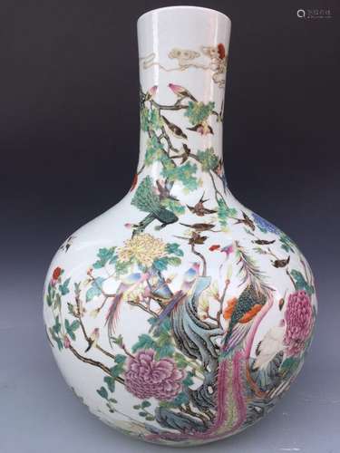 Chinese Famille Rose Porcelain Vase, Marked