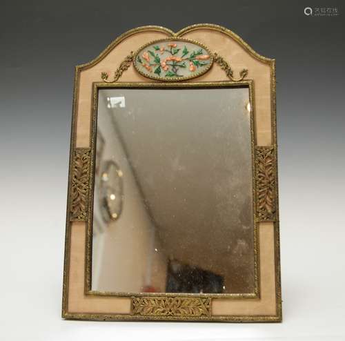 Antiq Gilt Bronze Inlaid Mirror w/ Coral &Gemstone