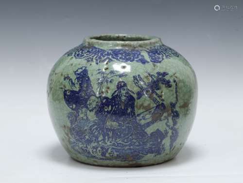 Chinese Unusual Green Glazed Ceramic Jar