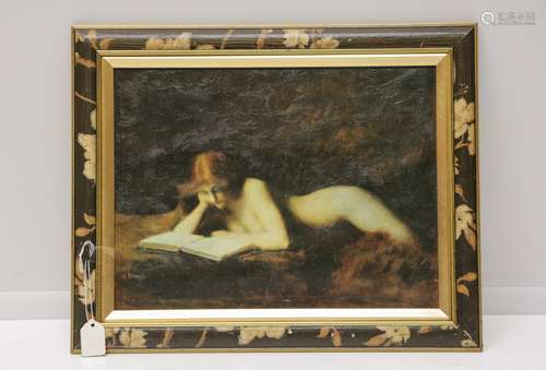 Oil on Canvas a Nude Girl, Signed by 