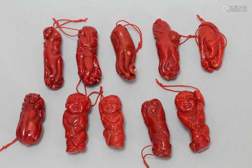 Possible 10 Pieces of Chinese Coral Carving