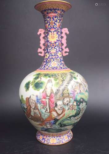 Chinese Famille Rose Porcelain Vase, Marked