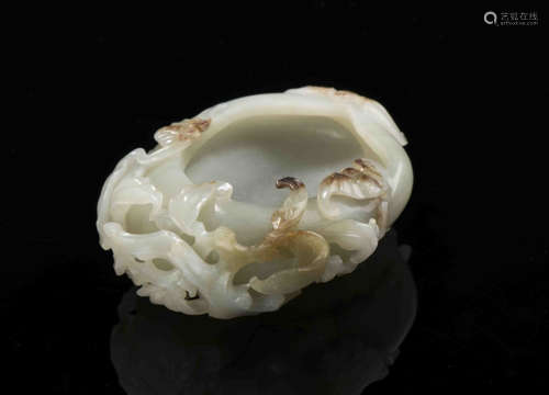 A CHINESE WHITE AND CELADON JADE PEACH-FORM BRUSH