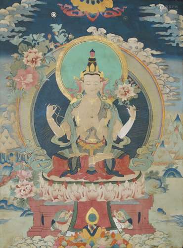 Chinese Four-Arm Guanyin Thangka