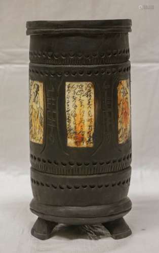 Chinese Carved Wood Brush Pot